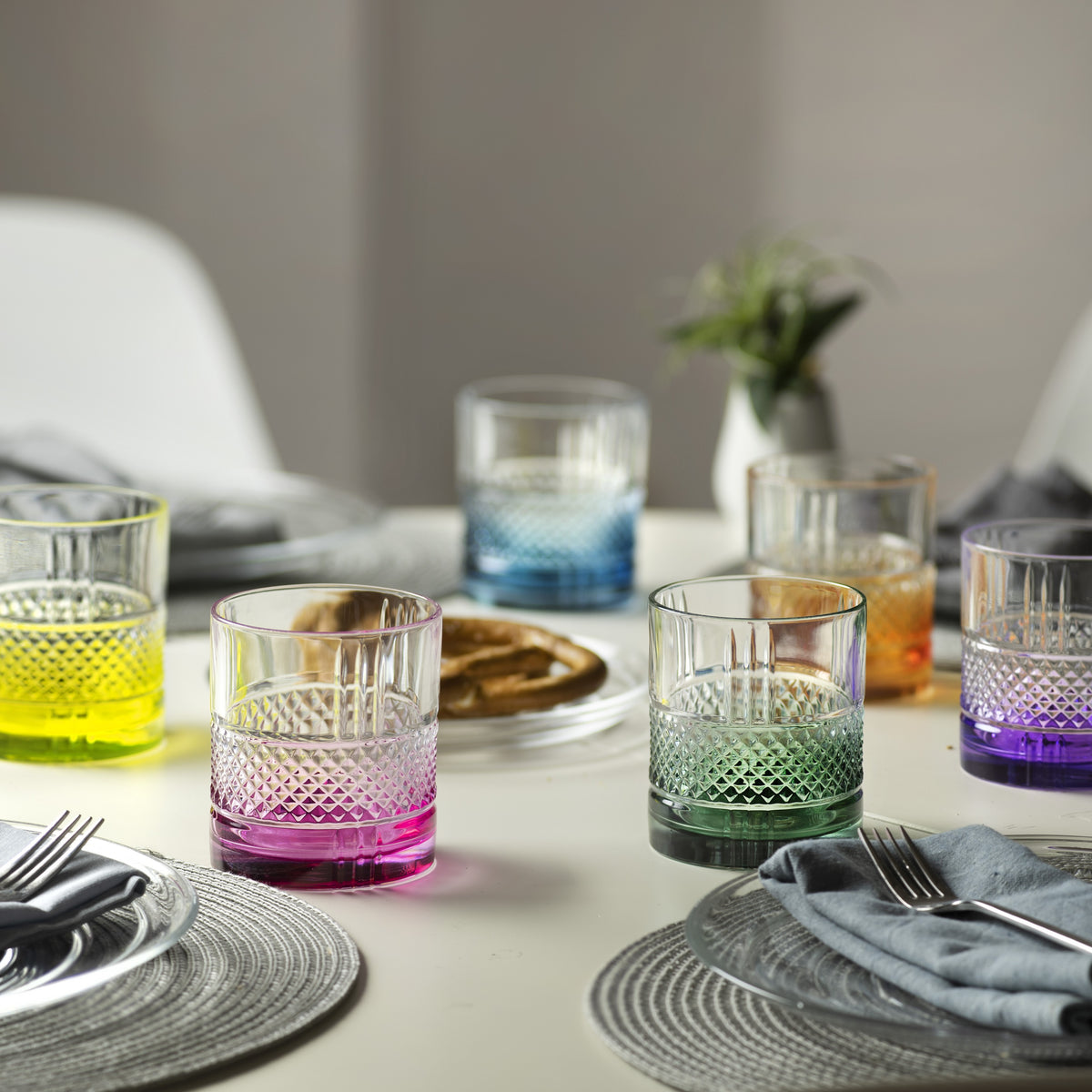 Facet Handblown Crystal Tumblers — Six Tints, Set of 6