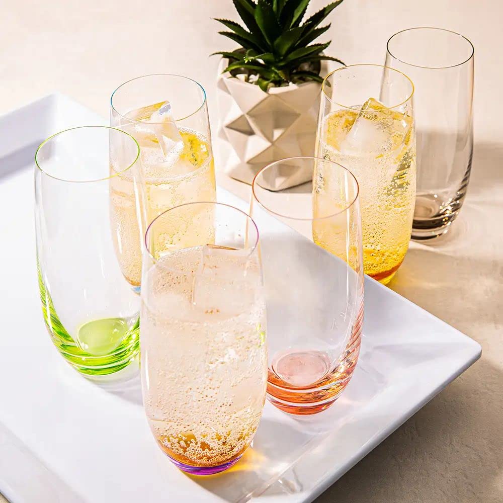 Iris Handblown Crystal Highball Glasses — Six Tints, Set of 6
