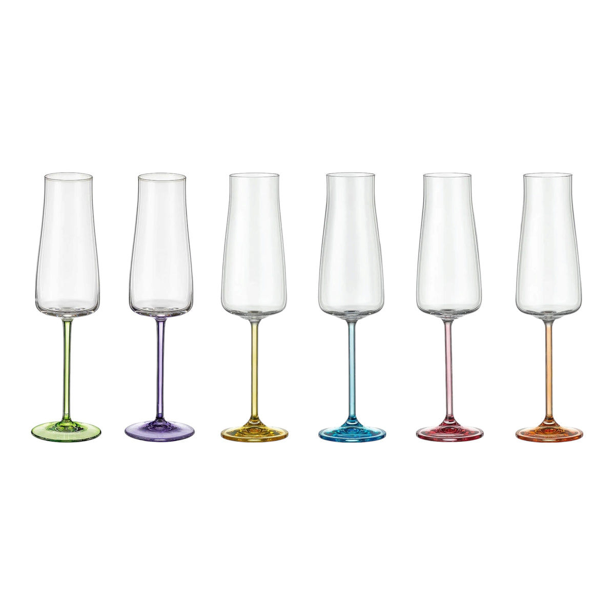 Poppy Handblown Crystal Champagne Flutes — Six Tints, Set of 6