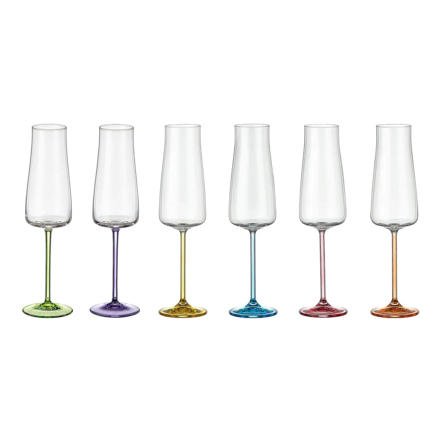Poppy Handblown Crystal Champagne Flutes — Six Tints, Set of 6