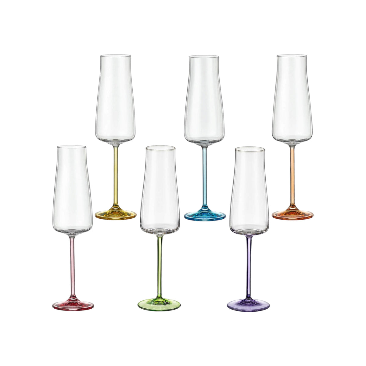 Poppy Handblown Crystal Champagne Flutes — Six Tints, Set of 6