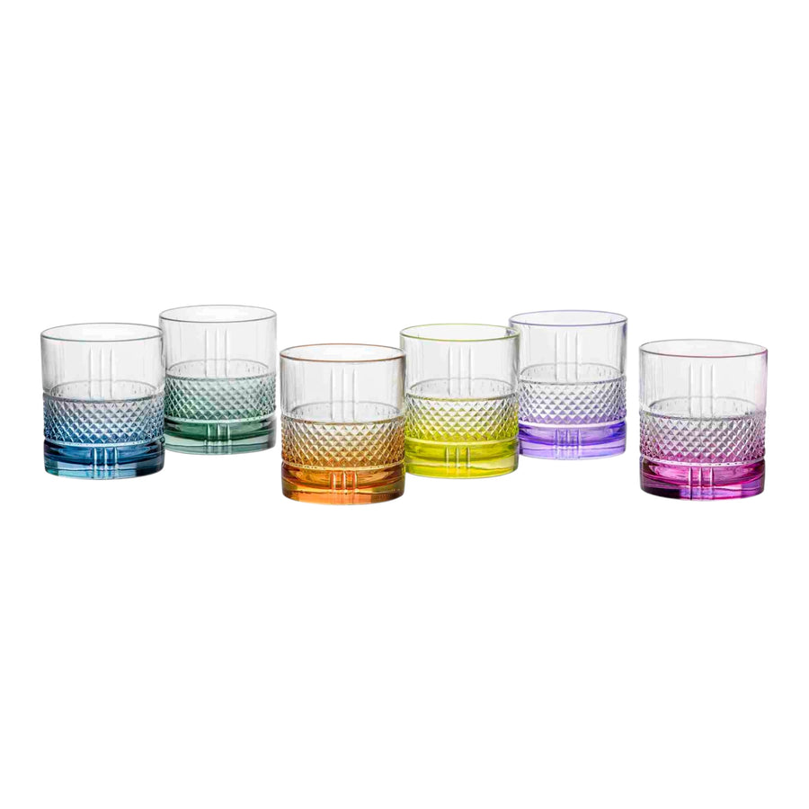 Facet Handblown Crystal Tumblers — Six Tints, Set of 6