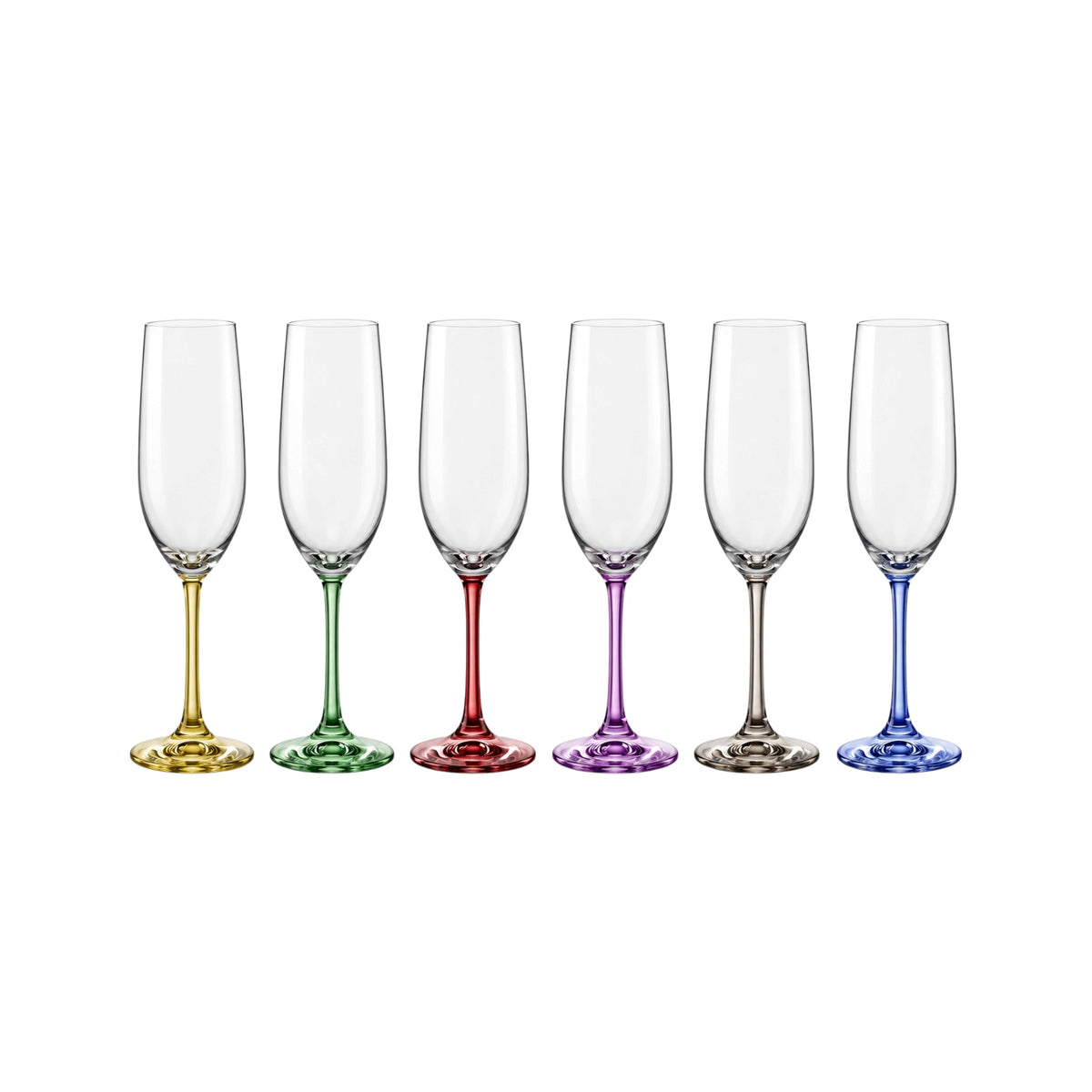 Iris Handblown Crystal Champagne Flutes — Six Tints, Set of 6