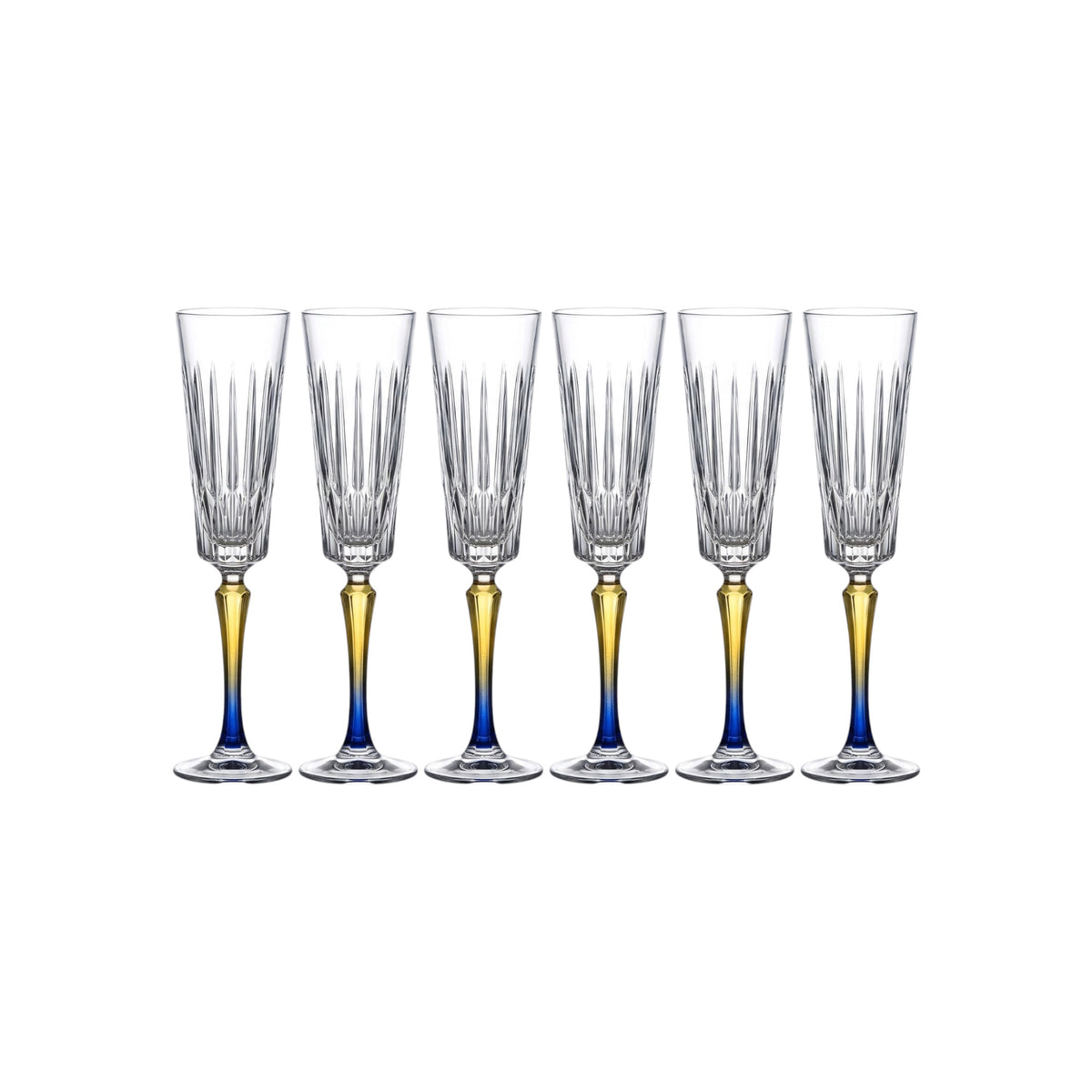 Vesper Handblown Crystal Champagne Flutes — Gradient Stem, Set of 6