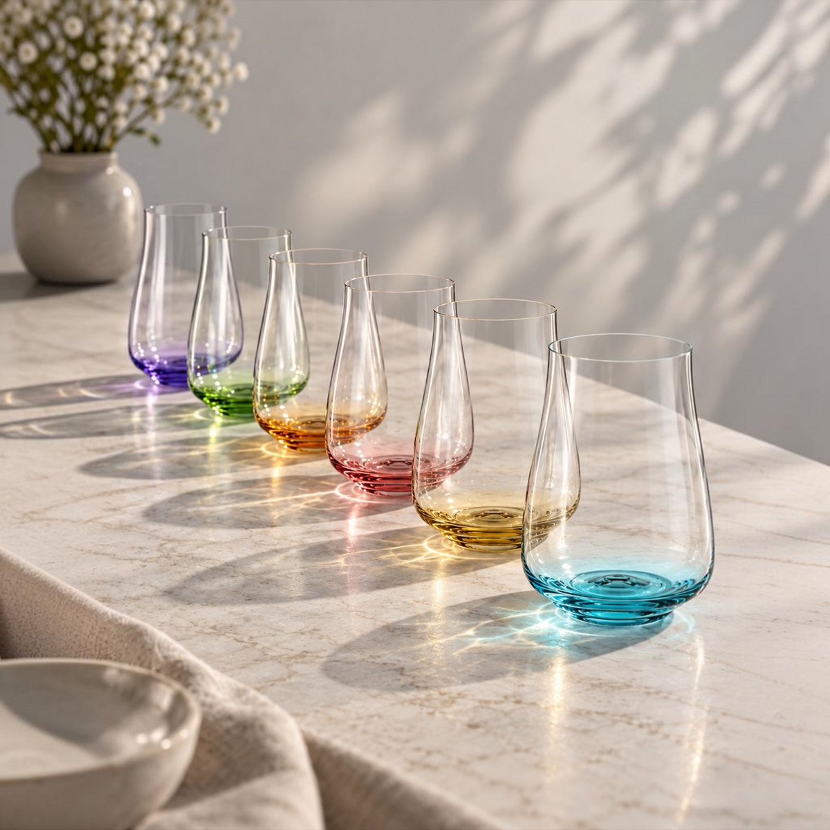 Poppy Handblown Crystal Highball Glasses — Six Tints, Set of 6