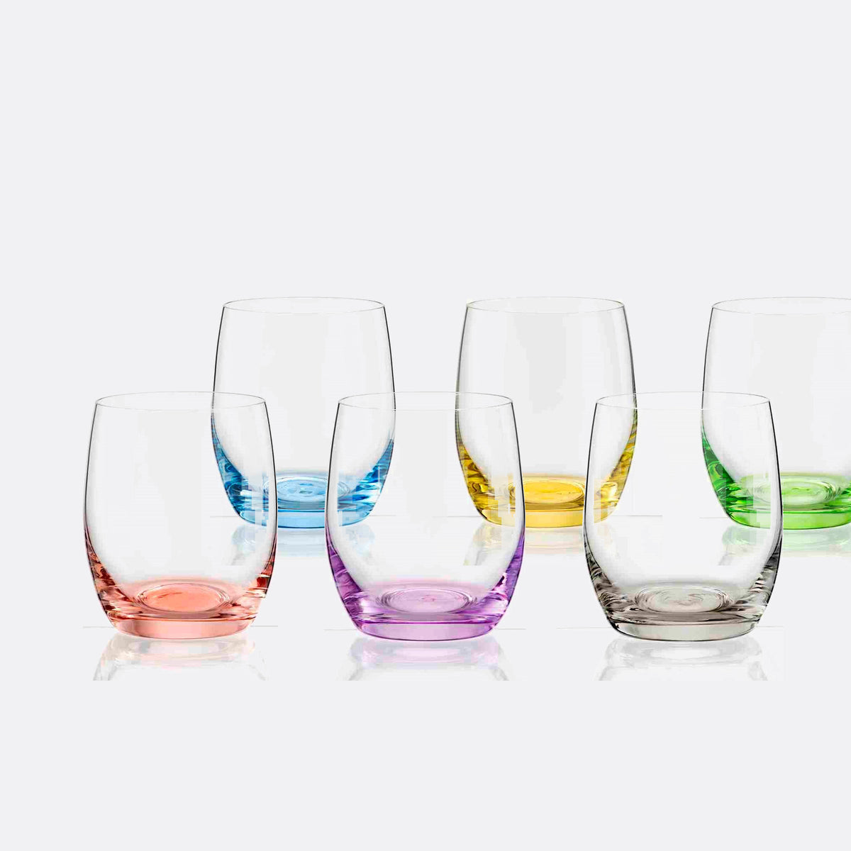 Iris Handblown Crystal Stemless Wine Glasses — Six Tints, Set of 6