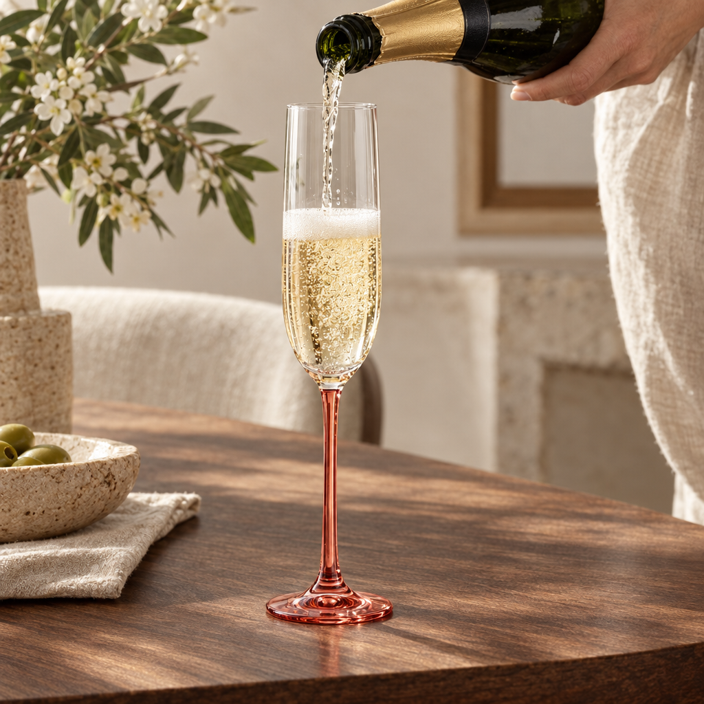 Iris champagne flutes: the pour