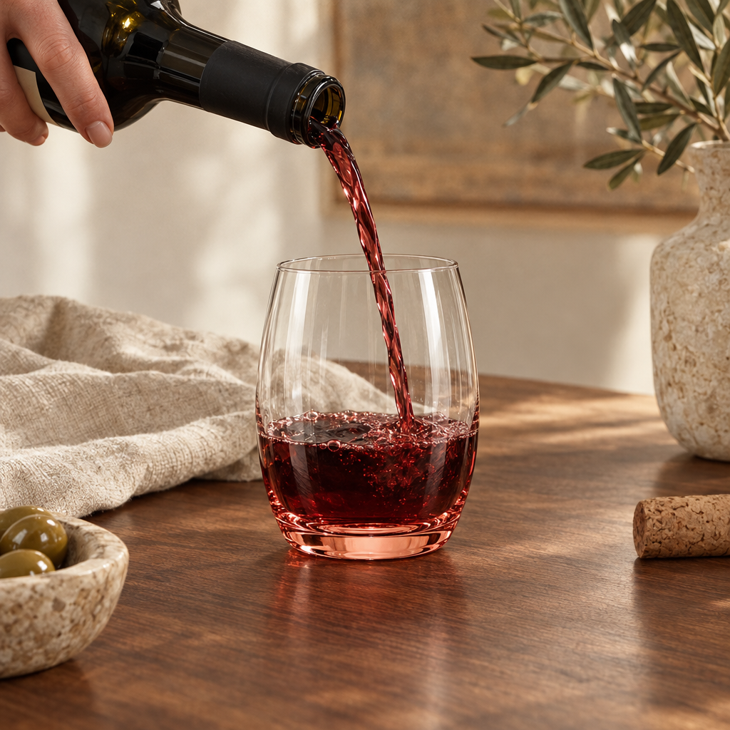 Iris stemless wine glasses: the pour