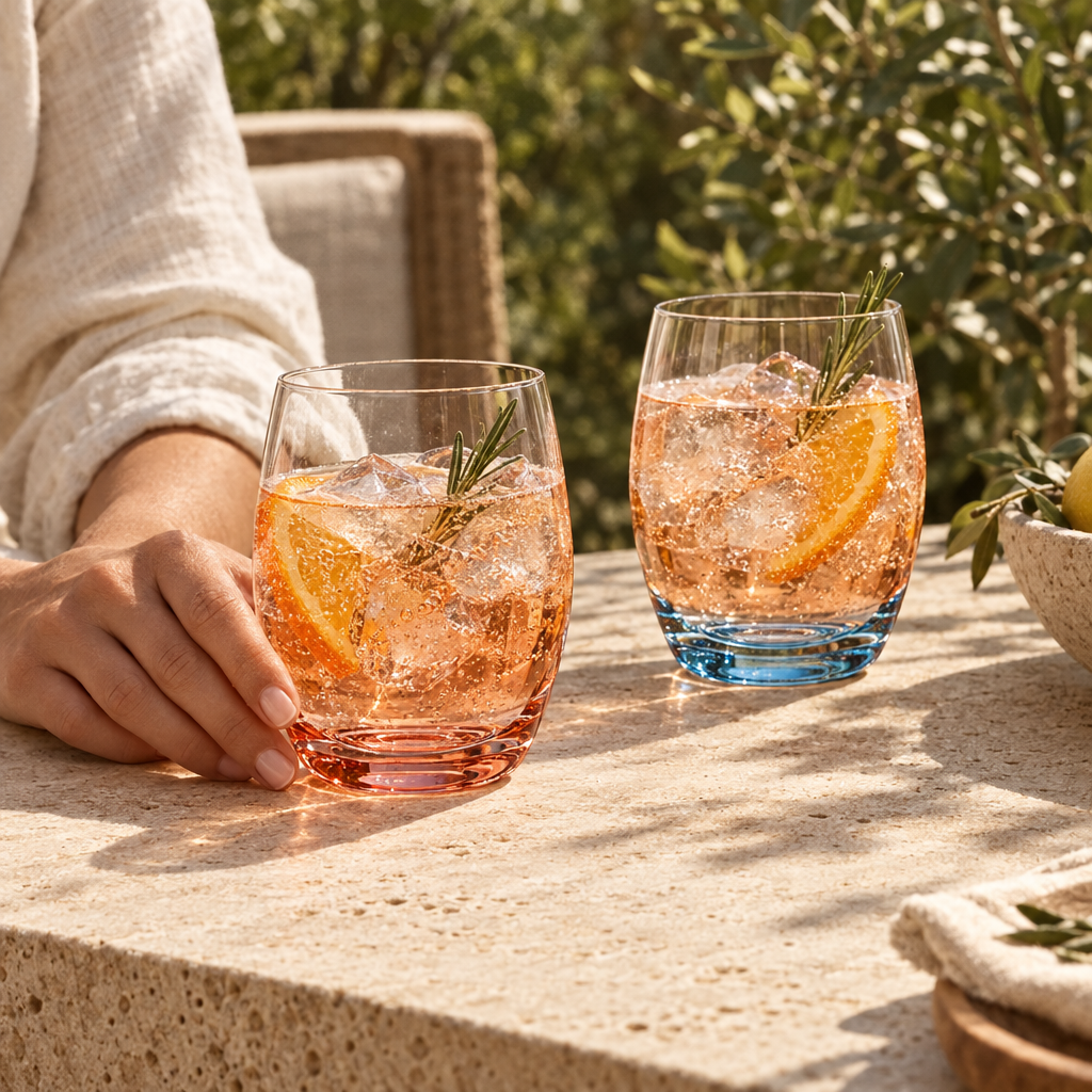 Iris stemless wine glasses: summer terrace