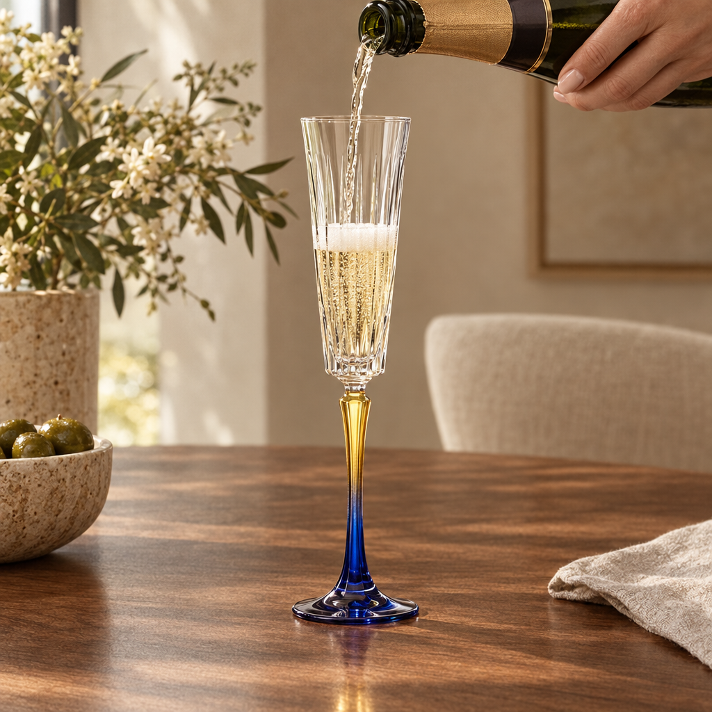 Vesper champagne flutes: the pour