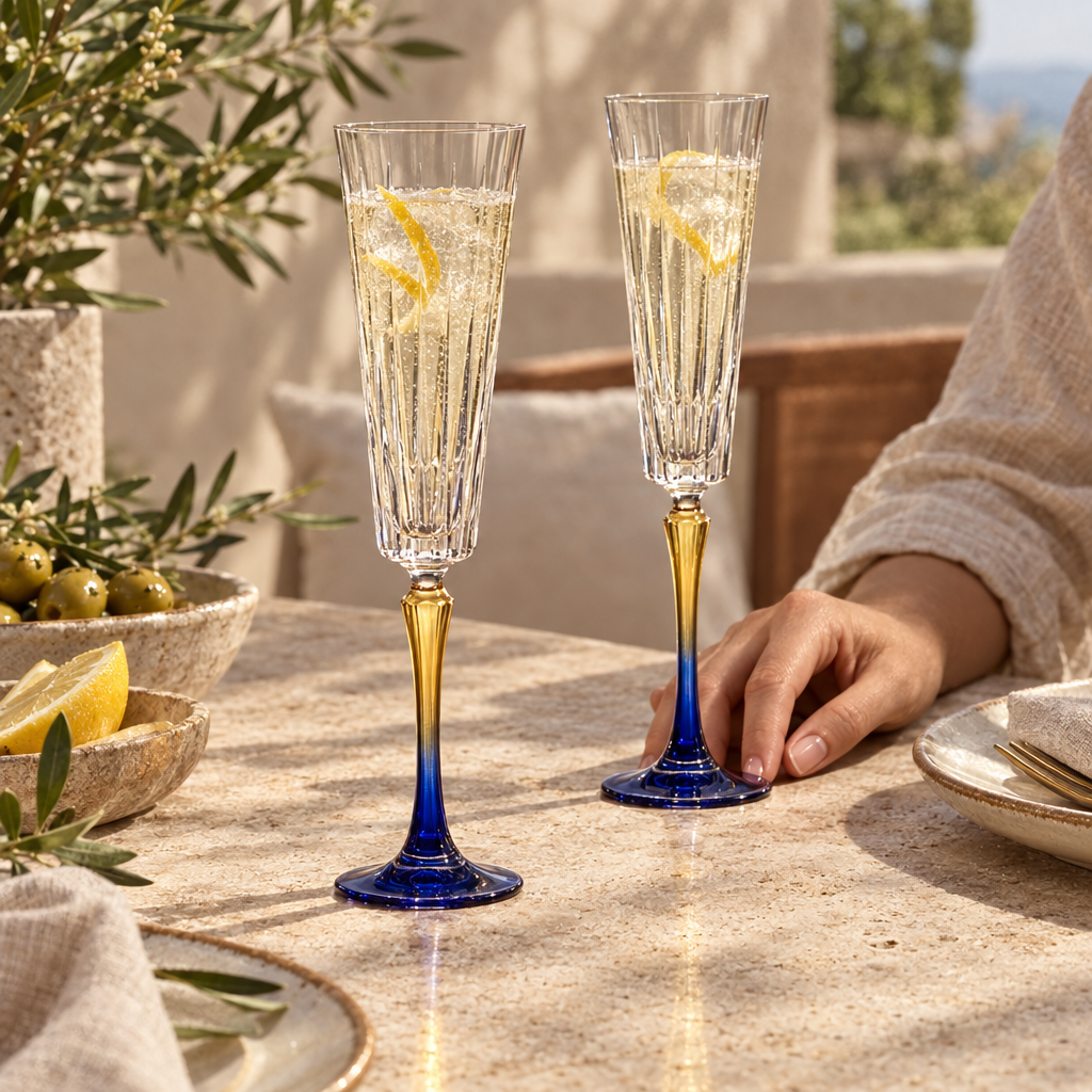 Vesper champagne flutes: terrace brunch