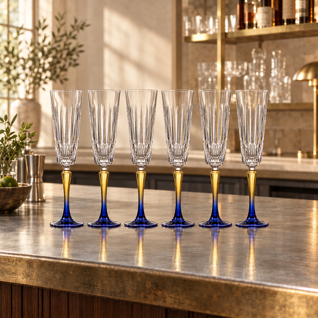 Vesper champagne flutes: bar before service