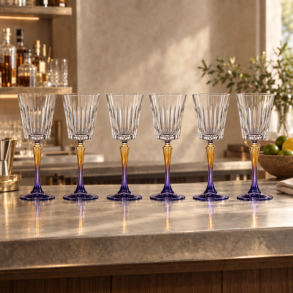 Vesper wine glasses: bar before service