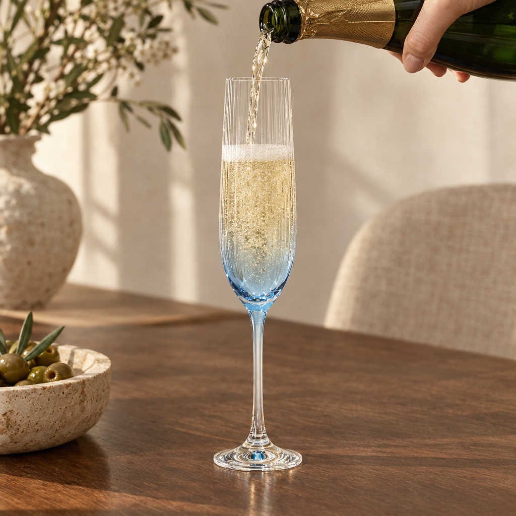 Lume reeded champagne flutes: the pour