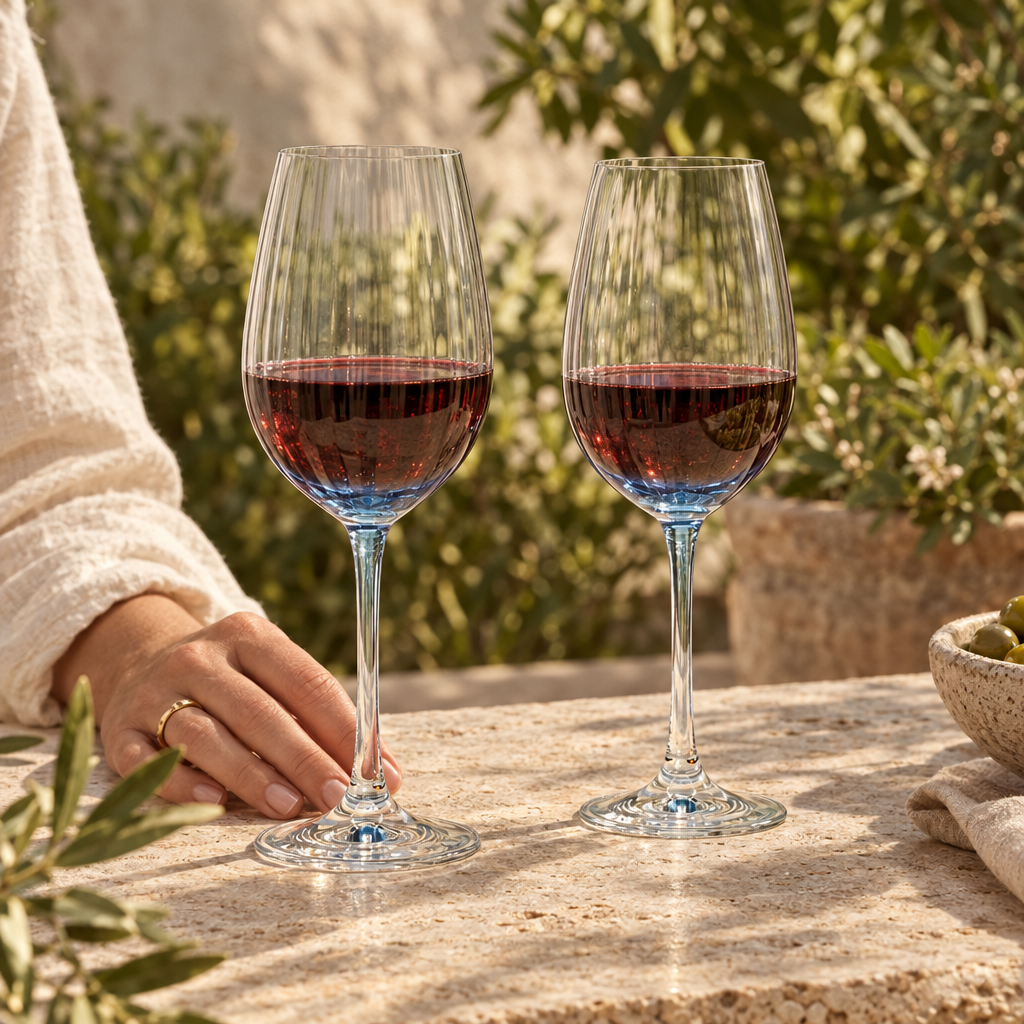 Lume reeded wine glasses: terrace