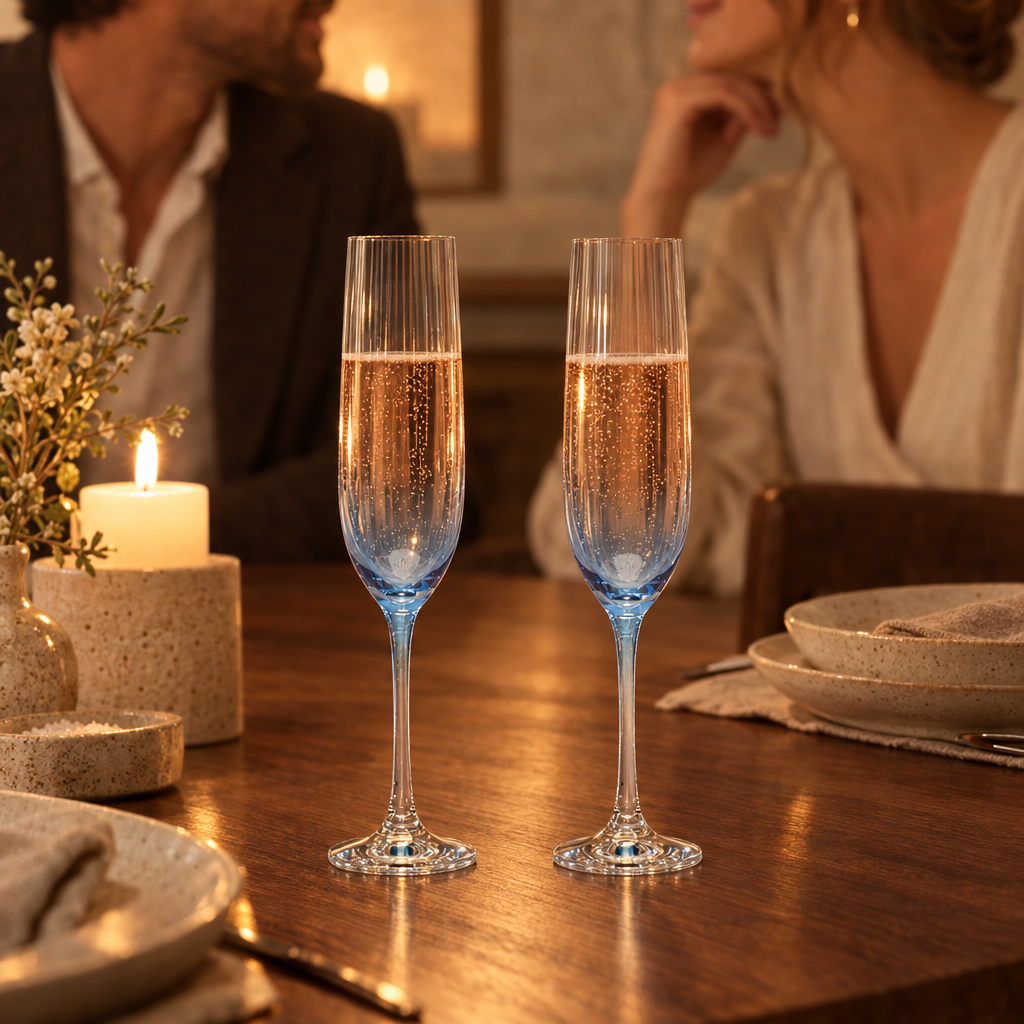 Lume reeded champagne flutes: dinner for two
