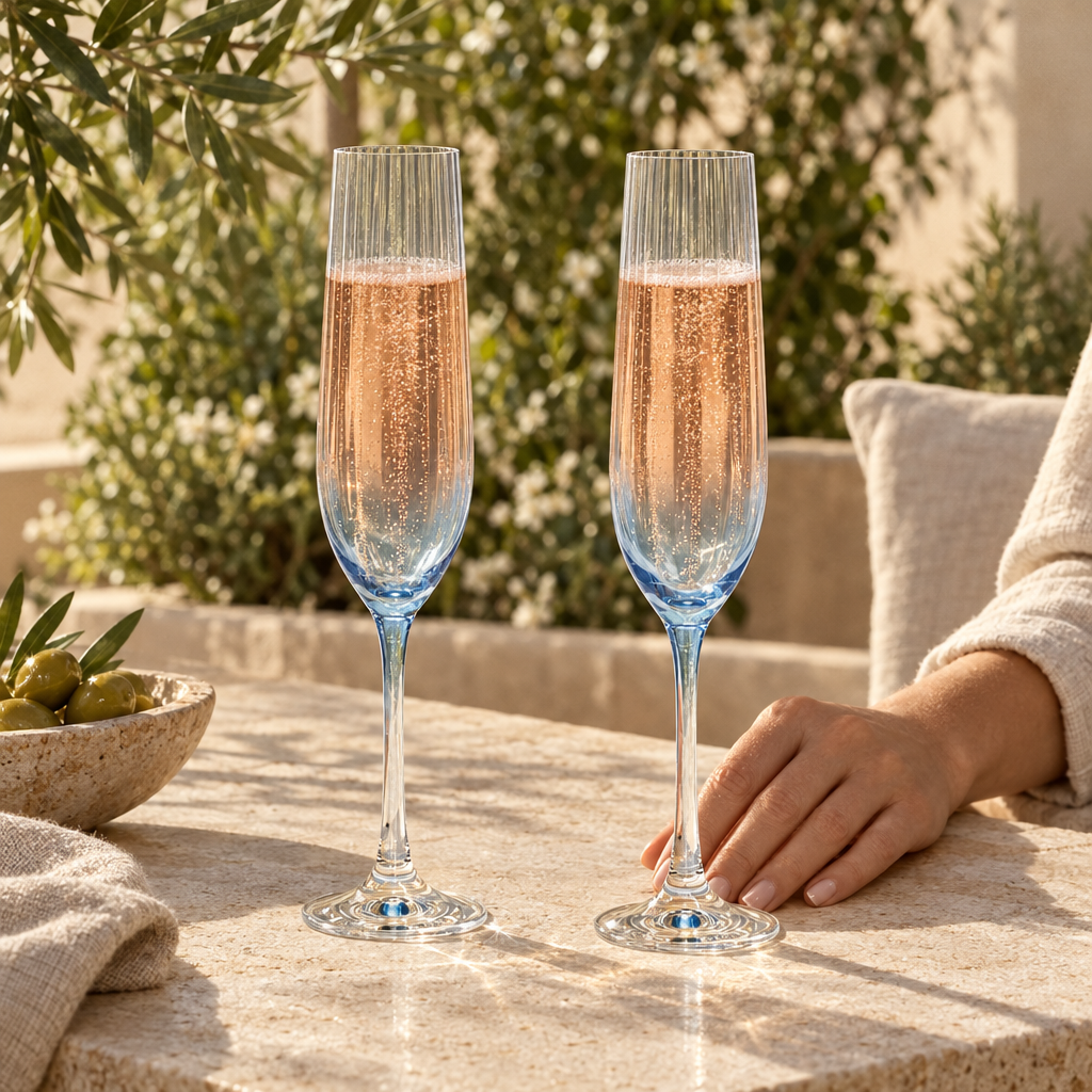 Lume reeded champagne flutes: terrace