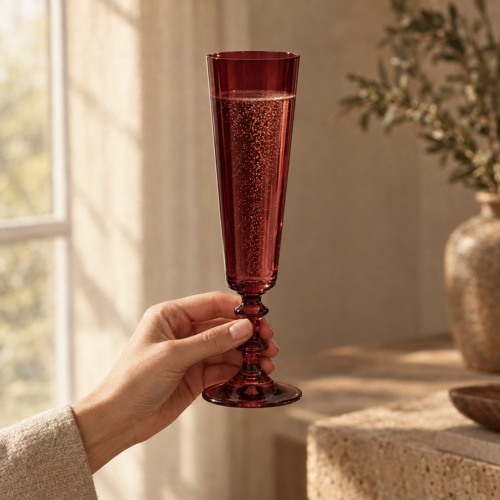 Pontil champagne flutes: single garnet