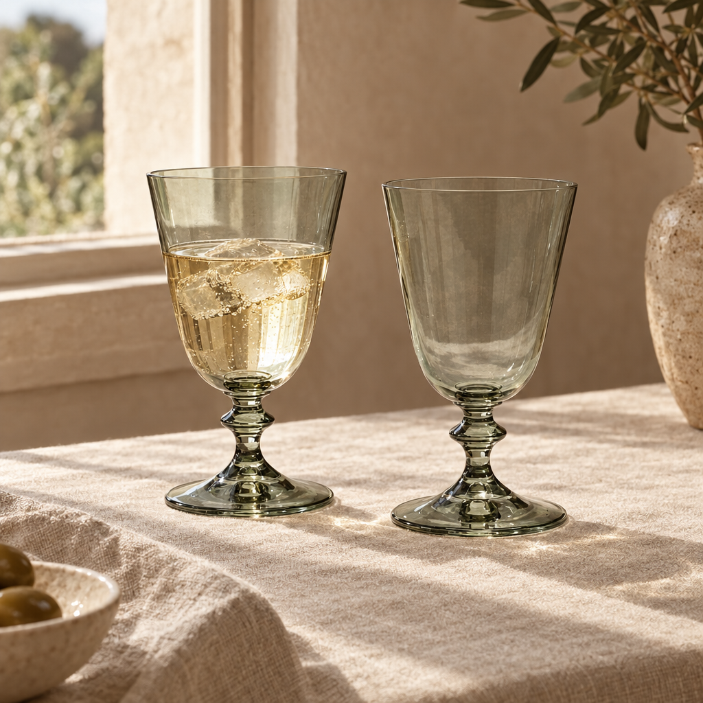 Pontil wine glasses: window verdigris