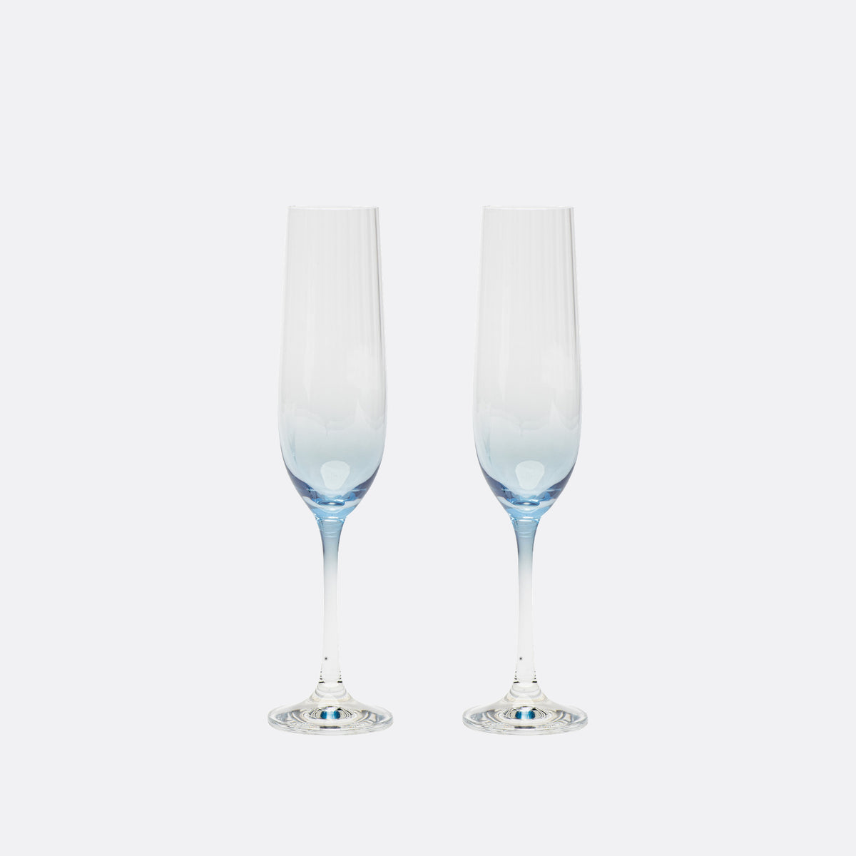Lume Reeded Crystal Champagne Flutes — Delft, Set of 2