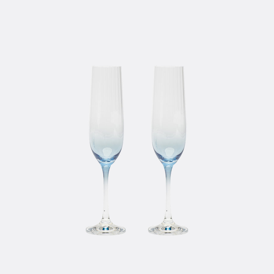 Lume Reeded Crystal Champagne Flutes — Delft, Set of 2