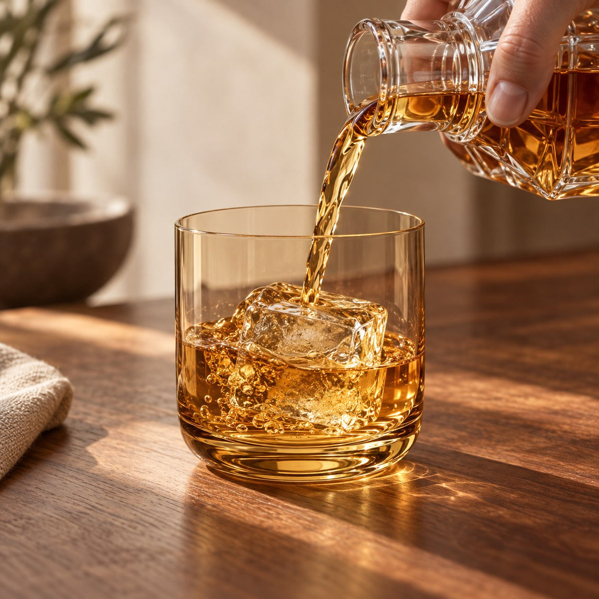 Marver Alabaster and Ochre old fashioned glasses with whisky poured over ice