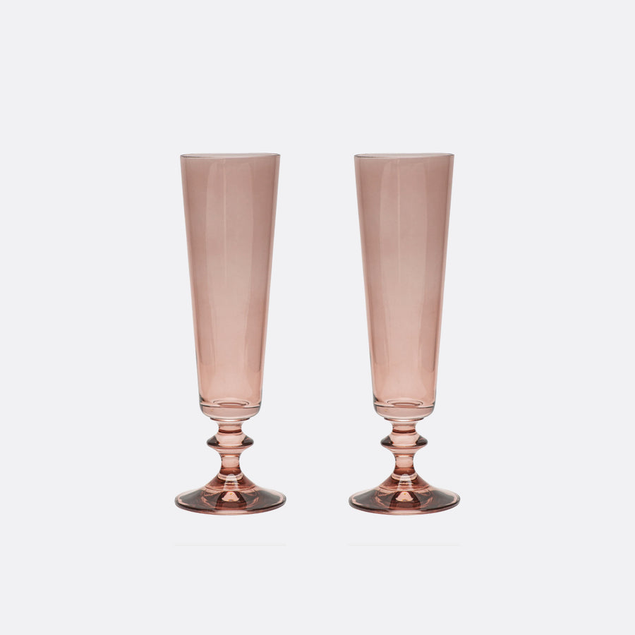 Pontil Handblown Crystal Champagne Flutes — Set of 2