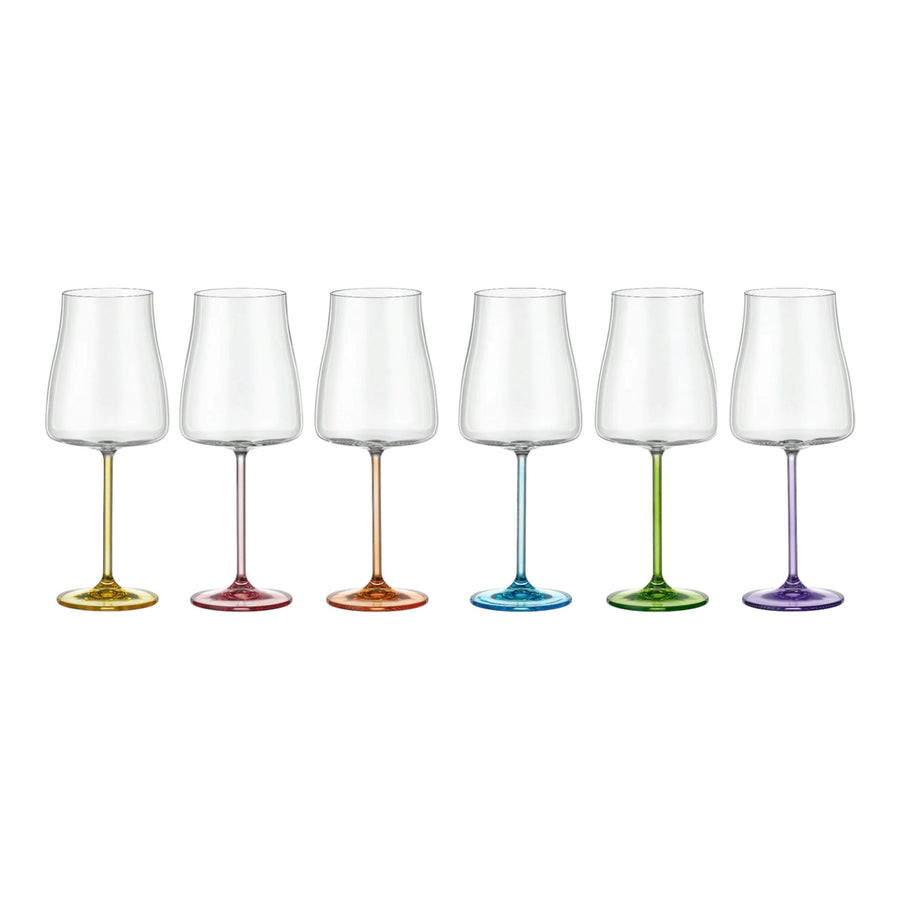 Poppy Coloured Stem Wine Glasses — Handblown Crystal, Set of 6