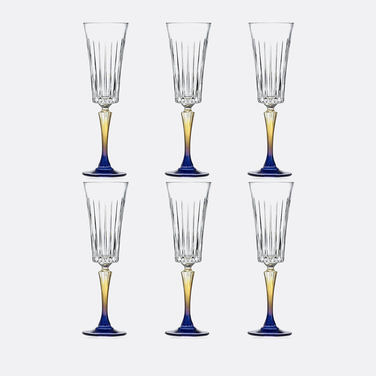 Vesper Handblown Crystal Champagne Flutes — Gradient Stem, Set of 6