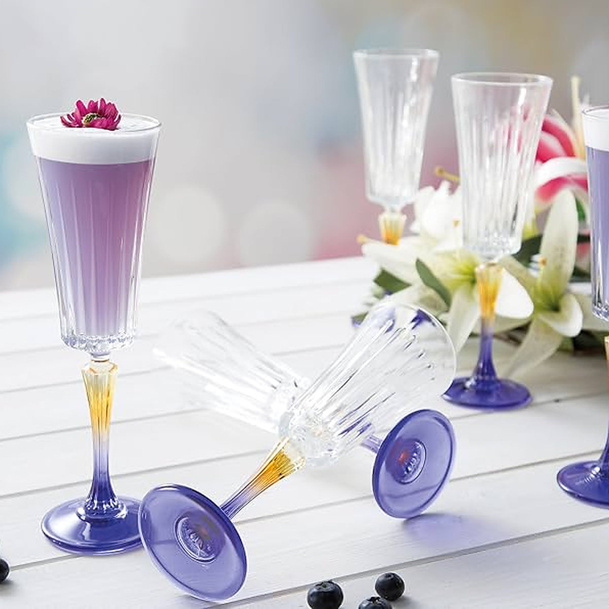 Vesper Handblown Crystal Champagne Flutes — Gradient Stem, Set of 6